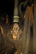 Decorative antique edison style filament light bulbs hanging