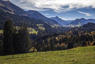 View from the alpine pasture behind the Enge into Kleinwalsertal