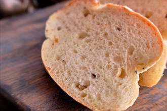 Macro photo with shallow depth of field of piece of onion bread