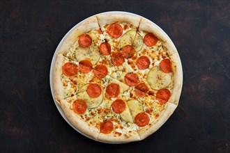 Top view of pizza with sausage