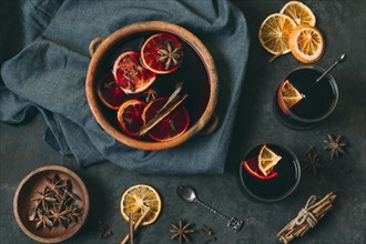 Top view mulled wine with star anise. Resolution and high quality beautiful photo