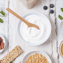 Organic yogurt bowl with oats table
