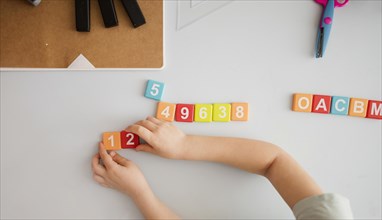 Top view child desk learning numbers letters 1. Resolution and high quality beautiful photo