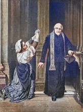 Woman and priest at the confessional