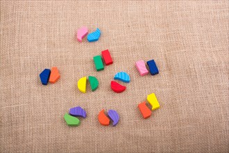 Colorful wooden pieces of a logic puzzle