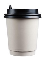 White cardboard cup with black lid isolated