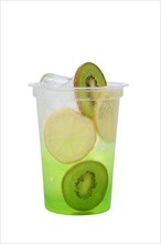 Kiwi and lemon lemonade in plastic take away glass