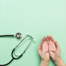 Stethoscope hands with miniature lungs. Resolution and high quality beautiful photo
