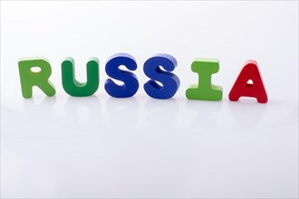 The word Russia written with colorful letter blocks