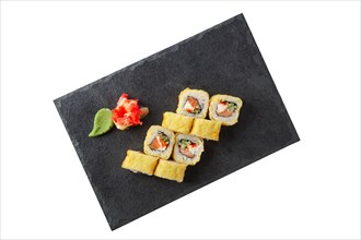 Portion of tempura maki isolated on white background