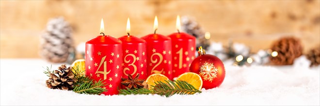 Fourth 4th Advent with Candle Christmas Decoration Advent Time copy space Copyspace Banner Panorama in Stuttgart