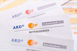 Contribution service of ARD and ZDF Rundfunkgebuehr GEZ with remittance slip in Stuttgart