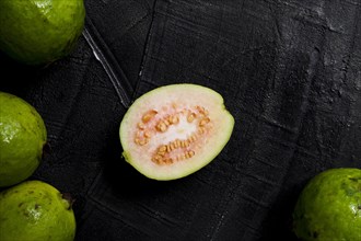 Flat lay sliced guava fruit