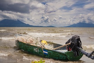 A fishing boat on a lake in Nicaragua. Concept of fishing boats parked at the seaside