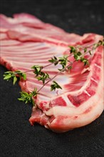 Closeup view of raw fresh lamb ribs