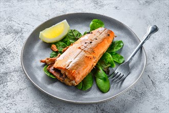 Red salmon baked in oven with spice
