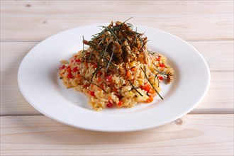 Pilaf with meat and bell pepper