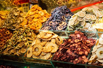 Various dried Fruit as snacks in a Bazaar