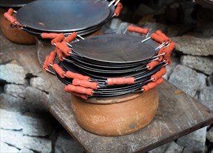 Set of new metal pans as cookware