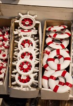 Set of decorative life preservers and steering wheels