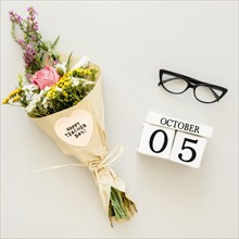 Top view flowers bouquet glasses. Resolution and high quality beautiful photo