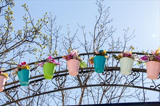 Fake flowers in flower pots for decoration