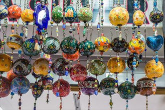 Colorful turkish ceramic balls as souvenirs at street market