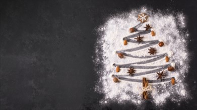 Top view christmas tree shape with flour copy space. Resolution and high quality beautiful photo