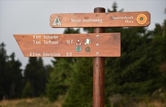 Signpost on the Brocken in the Harz Mountains