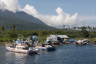 Indonesian fishing boats in small bay