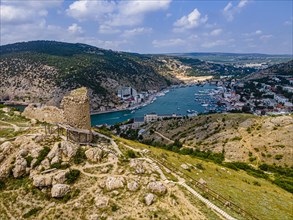 Aerial of the castle and bay of Balaklava