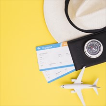 Tickets with passport hat plane. Resolution and high quality beautiful photo