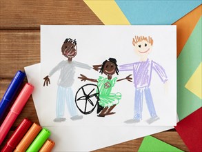 Hand drawn disabled child friends