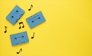 Radio concept with vintage blue cassettes