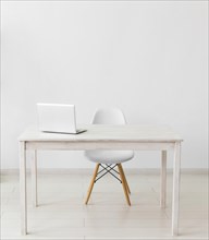 Minimalist office with table laptop. Resolution and high quality beautiful photo