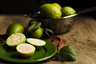 Close up guava fruits plate