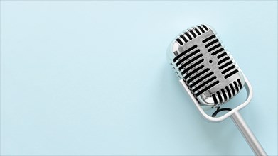 Flat lay microphone with copy space