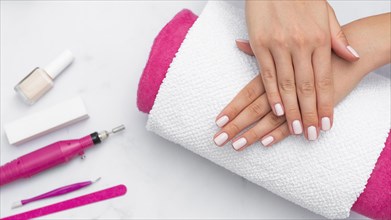 Woman getting her manicure done at the salon. Resolution and high quality beautiful photo
