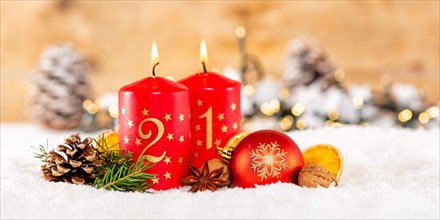 Second 2nd Advent with Candle Christmas Decoration Text Free Space Copyspace Panorama Banner Christmas Decoration Advent in Stuttgart