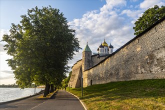 The outer walls of the kremlin of the Unesco site Pskov