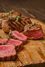 Closeup view of medium rare beef steak