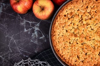 Traditional German apple pie with crumble topping called Streusel