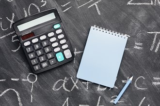 Calculator notebook chalkboard