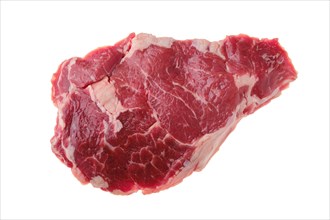 Overhead view of raw ribeye steak