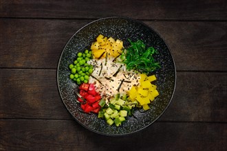 Top view of plate with salad ingredients