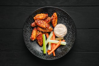 Overhead view of roasted chicken wings