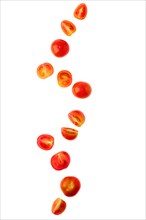 Levitating tomato cherry isolated on white background