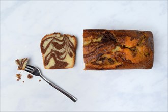 Marble cake with fork