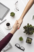 People hand shaking office desk. Resolution and high quality beautiful photo