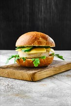 Homemade fishburger with cheese